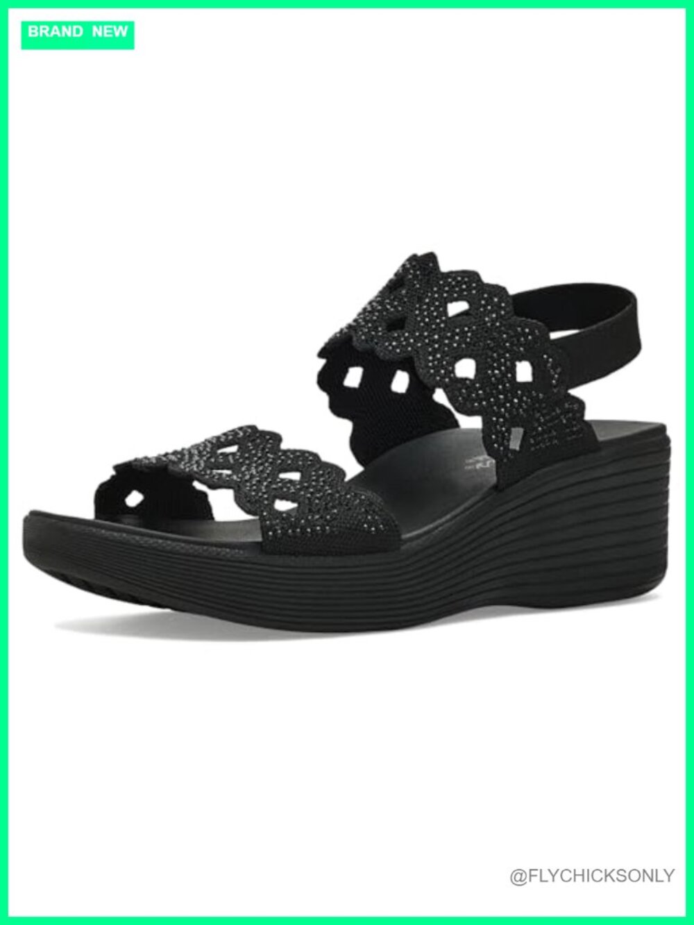 Wedge Heeled Strappy Slingback Sandal with Rhinestone Embellishments